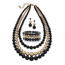 PalmBeach Jewelry Black & Goldtone 3 PC Graduated Beaded Jewelry Set - $59.39