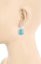 1.5&quot; Long Greenish Aqua Blue &amp;  Clear CZ Cubic Zirconia Crystal Evening Pierced - £10.72 GBP