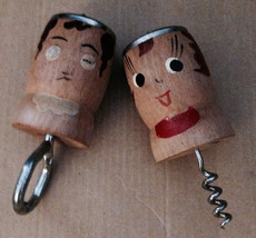 Antique 1920s Hand Painted Wood Wooden Japanese Mr And Mrs Salt And Pepper Shake - $34.94