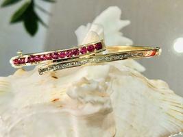 14k Yellow Gold Over Passing Parallel Bangle Bracelet Ruby &amp; Diamond 6.75Ct - £139.19 GBP