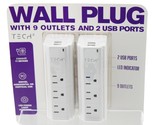 Tech 2 Wall Plug With 9 Outlets &amp; 2 USB Ports - £16.46 GBP