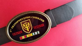 Vietnam Veteran 4th Transportation Command Epoxy Buckle &amp; Blk Bonded Leather Blt - £17.87 GBP