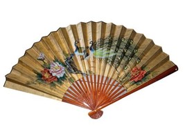 Huge Hand Painted Peacock Authentic Antique Asian Chinese Wall Decor Fan... - $190.00