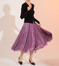 Purple Long Tulle Sequin Skirt High Waisted Christmas Holiday Skirt Outfit image 2
