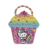 Hello Kitty Unicorn Cupcake Tin Box W/ Beaded Handle &amp; Rainbow Design - $147.91 MXN