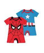 NEW Marvel Spiderman &amp; Captain America Rompers Set of 2 Bodysuits size 2... - £10.18 GBP