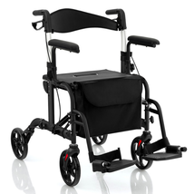 Folding Rollator Walker 2-In-1 Wheelchair Adjustable Handles Reversible ... - £142.79 GBP