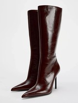 2025 Spring Sexy Brown Pointed Toe KneeHigh Boots - $118.27