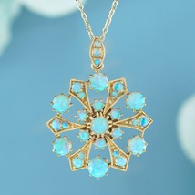 Natural Opal Vintage Style Bloom Pendant in Solid 9K Yellow Gold - £1,016.39 GBP