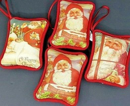 Holiday Christmas Pillow Ornaments Vintage Style 5&quot; x 3 1/2&quot; Set Of 4 - $15.88