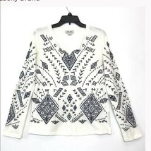 Lucky Brand Boho Embroidered Pullover Shirt Ivory Blue Size Medium - £19.77 GBP