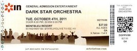 Dark Star Orchestra Concert Ticket Stub October 4 2011 Lake Tahoe Nevada - £11.67 GBP