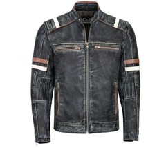  Men&#39;s Vintage Biker Retro Motorcycle Cafe Racer  Distressed Leather COAT/Jacket - £68.65 GBP