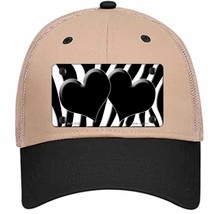 Black White Zebra Black Centered Hearts Novelty Khaki Mesh License Plate Hat - £23.31 GBP
