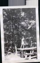 Vintage Little Toddler Eddie Standing On Top Of Picnic Table Detroit MI 1947 Sna - £3.97 GBP