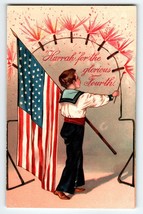 4th Of July Postcard Sailor Boy Flag Lit Fireworks Hurrah 8252 Patriotic... - $28.26