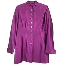 The J. Peterman Company 100% Silk Button Down Lined Purple Tunic Sz 10 - £28.25 GBP