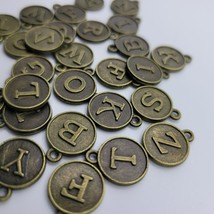 Round Alphabet Charms Bronze Pendants Necklace Bracelet Jewelry Making 30 Pieces - £3.99 GBP