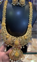 Oro Chapado Estilo Indio Bollywood Circonita Cúbica Ad Joyería Collar Largo De - £141.94 GBP