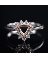 Trillion Semi Mount Ring 14k White Gold Ring Moissanite Halo Engagement ... - £464.10 GBP