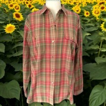LRL Lauren Ralph Lauren Plaid Shirt L Womens Snap Front Cotton Rustic Vintage  - $27.71