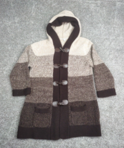 Carolyn Taylor Cardigan Women Med Brown Long Length Hooded Firemen Toggl... - $29.99