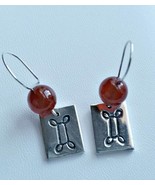 Red Ball Earrings - Silver Dangle Earrings - Vintage Signed Earrings - Engraved  - $28.99