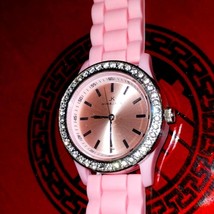 Kim and Jade NWOT ladies pink silicone watch with rhinestones/very beaut... - $24.75