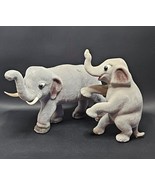 Vintage Pair of Flocked Fuzzy Elephant Plastic Blow Mold Toys Made in Ho... - $52.67 CAD