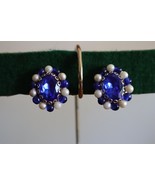 Vintage Blue Wht Color Gold Tone Clip-On Earring Crystal Plastic Western... - $267.63 MXN