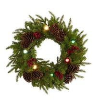 Nearly Natural Christmas Wreath with Globe Bulbs, Berries, and Pine Cones - £51.21 GBP