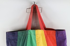 Vintage 90s Streetwear Distressed Rainbow Striped Lined Canvas Handled T... - $44.50