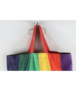 Vintage 90s Streetwear Distressed Rainbow Striped Lined Canvas Handled T... - $44.50