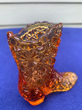 Fenton Glass boot, amber color daisy &amp; button, vintage novelty, small vase - $11.99