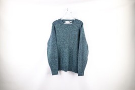 Vintage 70s Streetwear Mens Large Blank Wool Blend Knit Crewneck Sweater Green - $59.35