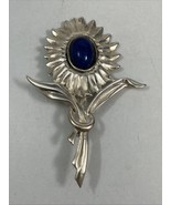 Sterling Silver Lapis Lazuli Flower Floral 2.75” Brooch Pin 11.6g - $873.37 MXN