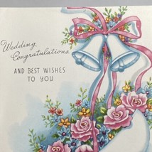 Vintage 1958 Wedding Wish Message Congratulations Greeting Card Bells Ring Roses - £8.01 GBP