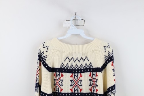 Vintage 60s 70s Mid Century Modern Womens Large Fair Isle Ribbed Knit Sweater Item image 11