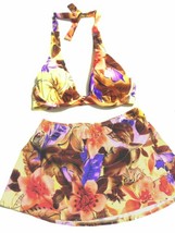 Sia Brown &amp; Peach Multicolor floral Print Skirted Bikini Swimsuit Size 1... - £46.76 GBP