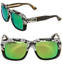 GUCCI 1157 Brown Green Mirrored Ayers Snake Leather Unisex Sunglasses GG... - £796.48 GBP