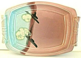 Hand Made Studio Pottery Appetizer  Plate Tray 10&quot;x8&quot; Rose &amp; Blue w/ Flo... - $10.79