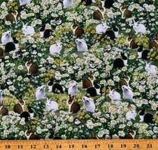 Cotton Spring Meadow Bunnies Bunny Rabbits Fabric Print by the Yard D582.74 - £10.24 GBP