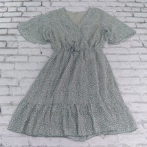 Kirundo Dress Womens Small Green Animal Print V Neck Short Flutter Sleeve Ruffle - £15.95 GBP