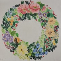 Handpainted Needlepoint Canvas Floral Fir Rainbow Designs Wreath HP 18 C... - $190.00
