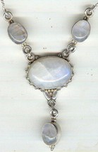 Y (Drop) Style Stamped 925 Necklace with Four Oval Moonstone Cabochons   - £33.57 GBP