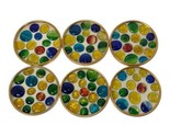 Vintage Glass Coaster Multicolored Marble 6pc Set 4&quot; Diameter Gold Tone ... - $78.54