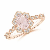 ANGARA Oval Morganite Trillium Floral Shank Ring for Women in 14K Solid Gold - £518.87 GBP