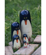 Hand Painted Wooden Penguine Nesting Dolls (Set of 5) Pingu Matryoshka D... - £30.48 GBP