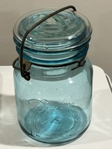 BALL IDEAL Mason Jar ~ Blue PINT ~ Wire Bail ~ Clear Lid ~ # 4 ~ 1900 - 1923 - £21.74 GBP