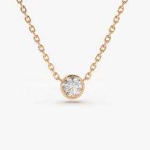 3.2mm Brilliant Real Moissanite Solitaire Bezel-Set Pendant 14K Rose Gol... - £57.13 GBP